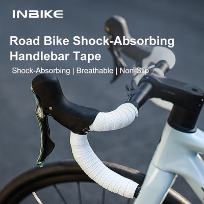 INBIKE shock-absorbing handlebar tape for road bikes, featuring breathable and non-slip design for enhanced grip and comfort.