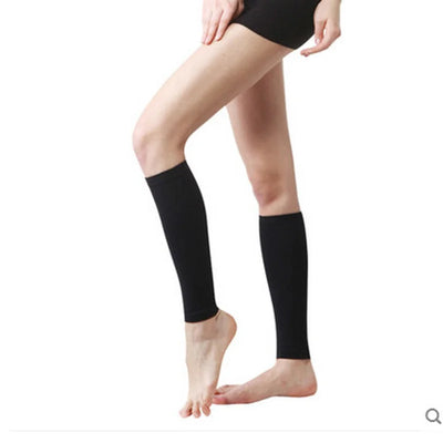 Footless calf compression sleeves in black for medical gradient compression support.