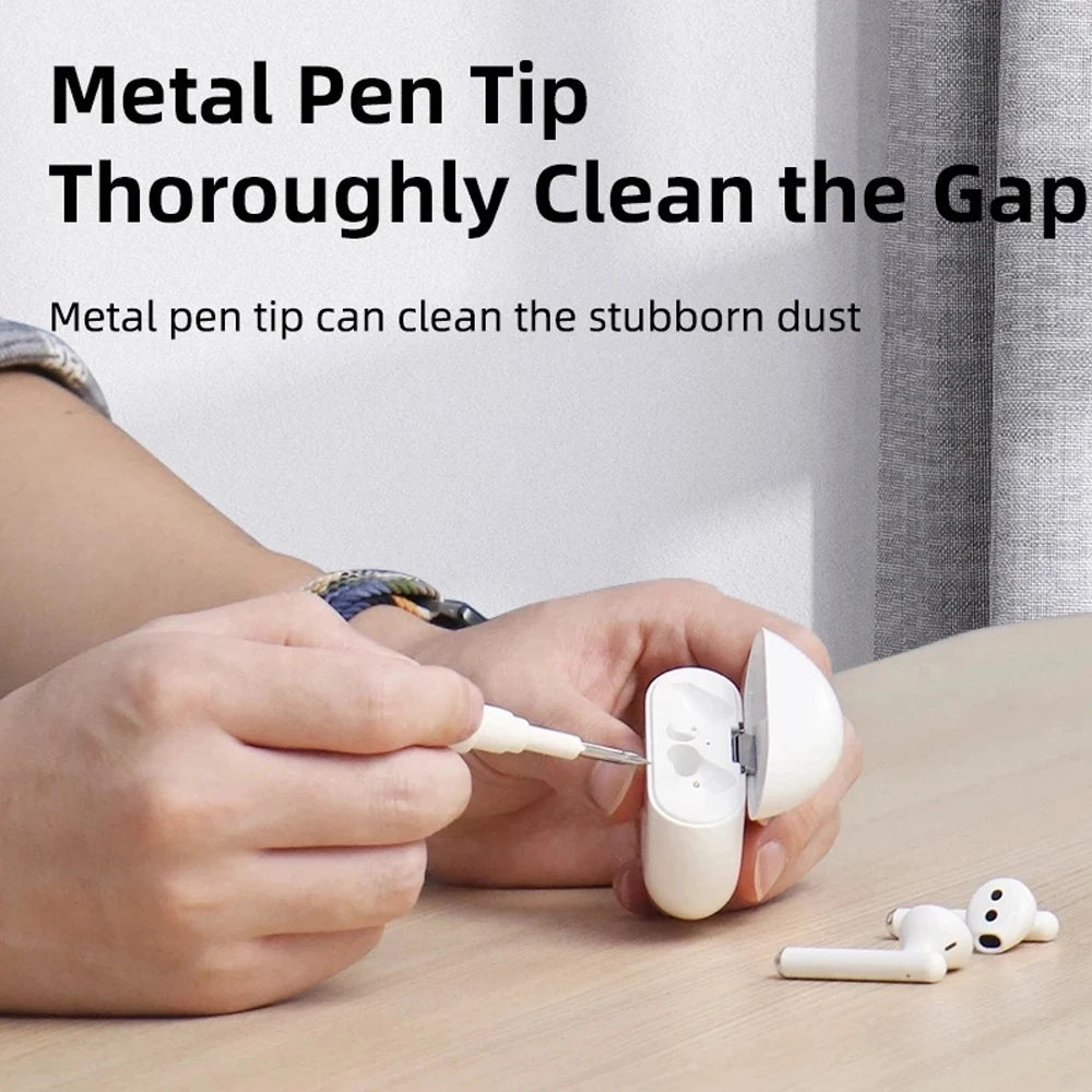 Bluetooth earphone cleaning kit with a metal pen tip for AirPods, effectively removing stubborn dust.