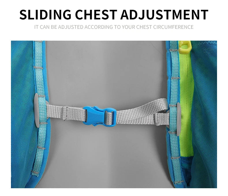 Adjustable sliding chest strap for hydration vest backpack ensures a secure fit for running, cycling, and hiking.