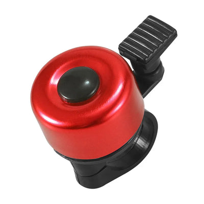 Red aluminum alloy MTB bicycle bell with loud horn, durable handlebar safety accessory for cycling.