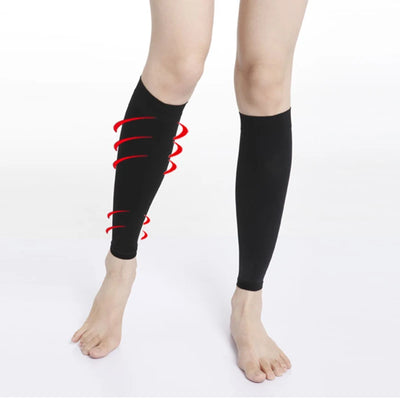Footless compression sleeves for varicose veins and edema support, featuring sleek black design and gradient compression.