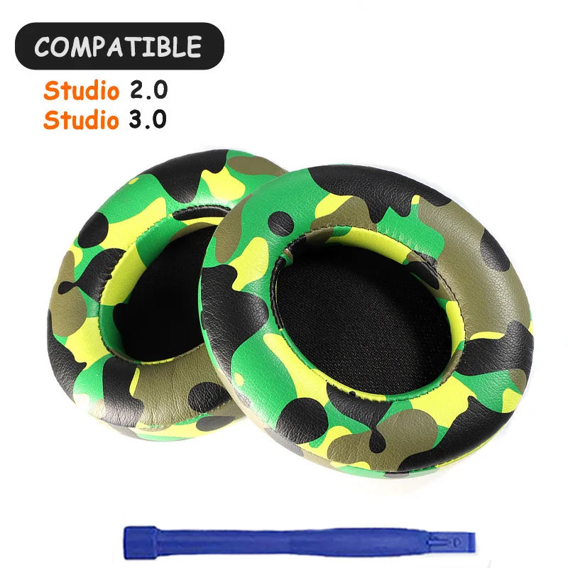 KUTOU earpads for Beats Studio 2.0 and 3.0, camo pattern replacement ear cushions with installation tool.