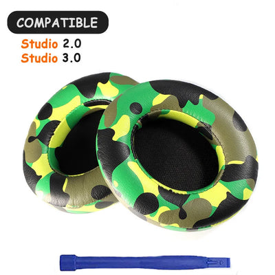 KUTOU earpads for Beats Studio 2.0 and 3.0, camo pattern replacement ear cushions with installation tool.
