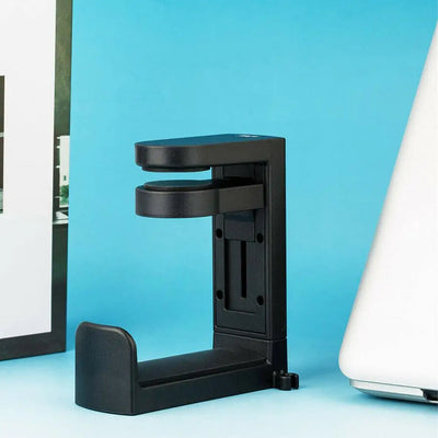 PC gaming headphone stand with adjustable 360° rotating arm clamp, desk mount holder for headsets and bags.