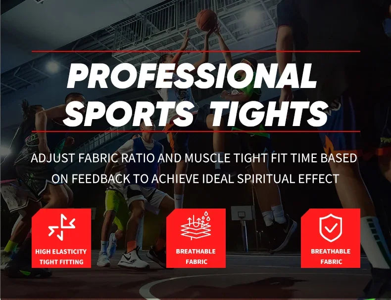 Professional sports tights showcasing high elasticity and breathable fabric for optimal athletic performance.