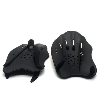 Adjustable swimming paddles for training, webbed gloves for men, women, and kids; made of durable silicone material.