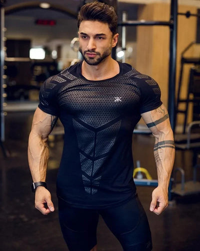 2024 Men Running Sports T-shirt, Quick Dry Tight Short Sleeves, Black Fitness Tee for Bodybuilding, Perfect for Summer Training