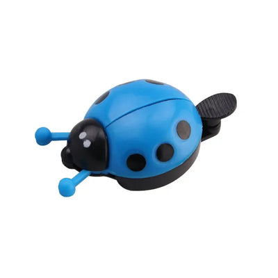 Cartoon ladybug bike bell in blue, cute mini bicycle horn for kids and girls, made of plastic and aluminum alloy.