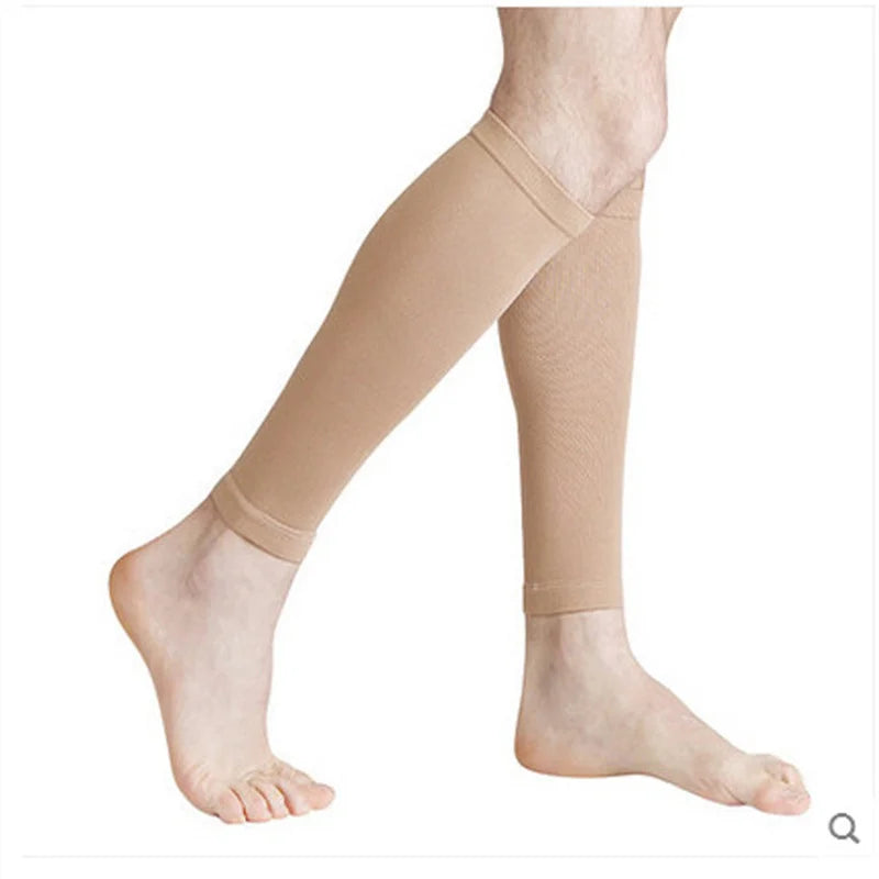 Footless calf compression socks for varicose veins and edema, featuring gradient compression 20-30mmHg.