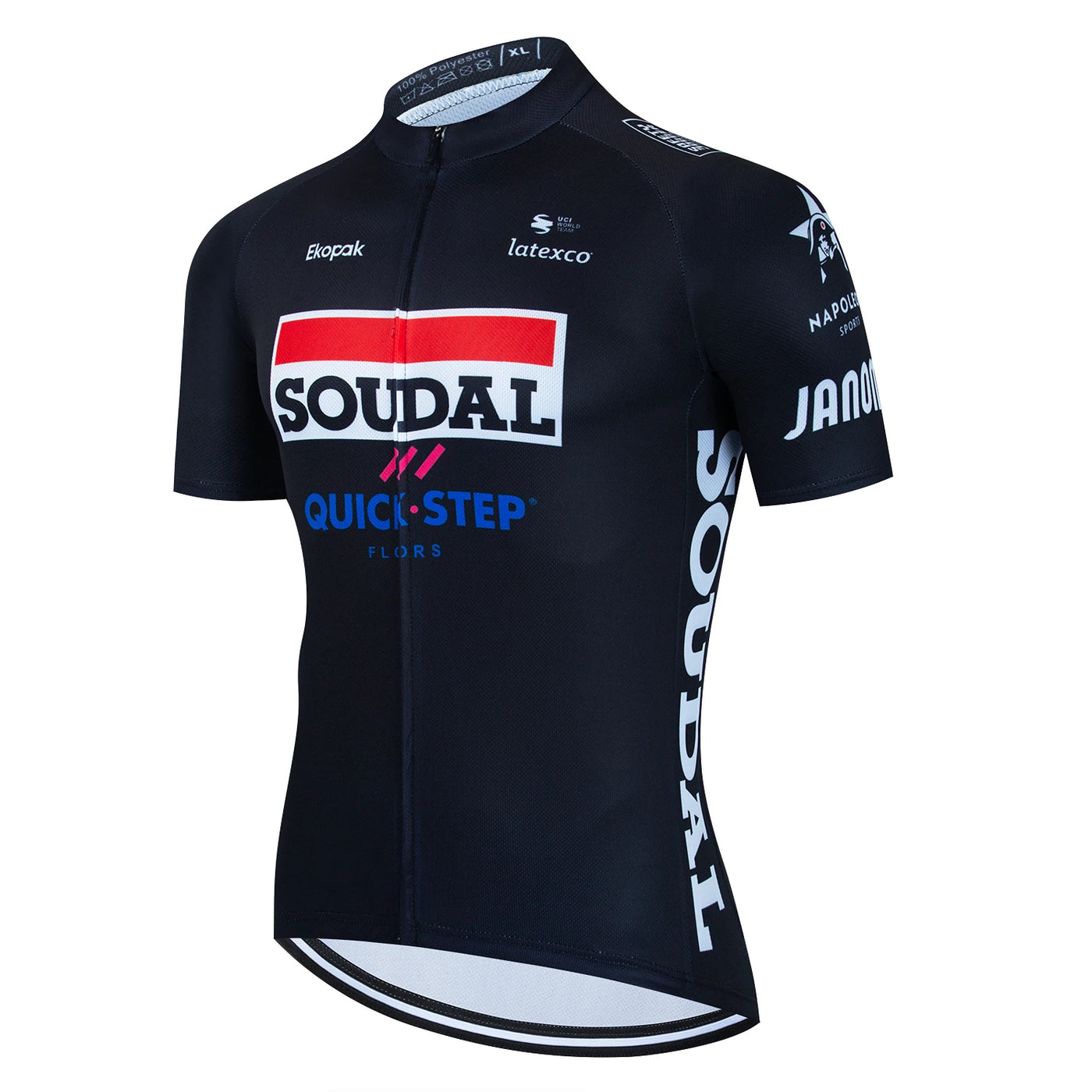 SOUDAL Team Men's Cycling Jersey in black, featuring Quick-Dry technology and a zipper closure for summer bike wear.