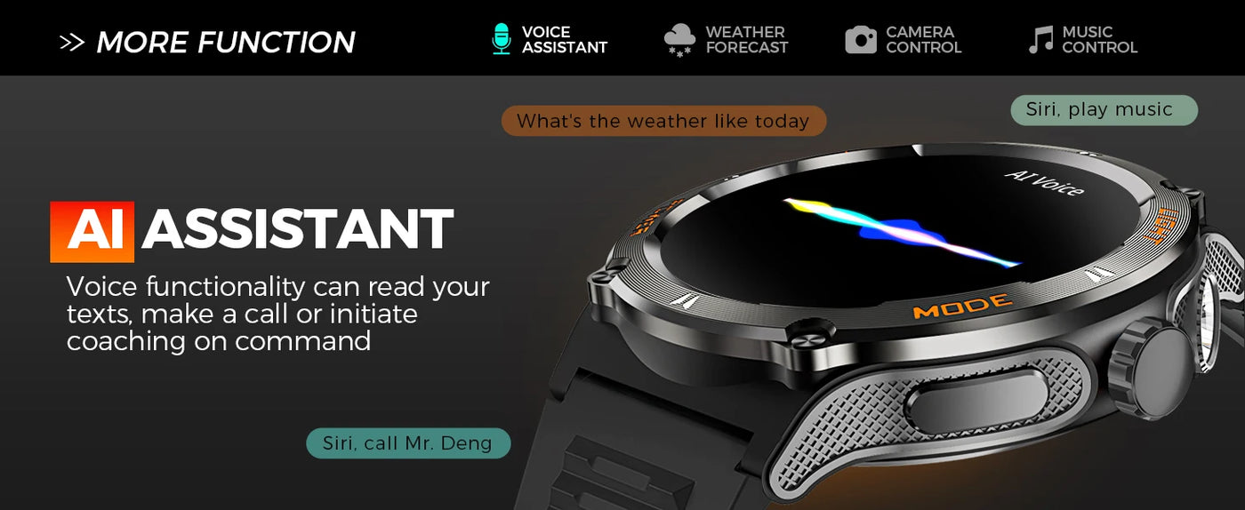 LaNikar Smart Watch with AI Assistant for voice commands, weather updates, and music control features.