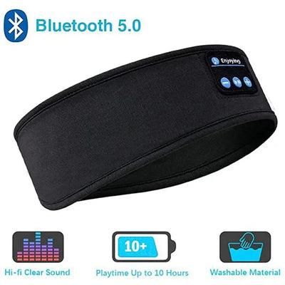 Wireless Bluetooth 5.0 headband headphones for sleep and sports, featuring hi-fi sound and washable material.