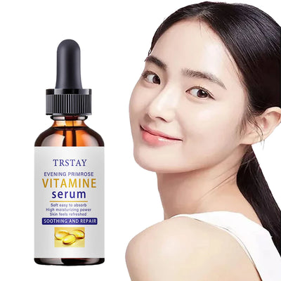 Evening Primrose Vitamin Serum for soothing and repair, suitable for all skin types and easily absorbed.