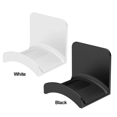 Universal headset hanger in black and white, ideal for wall or desk mounting headphones for easy access.