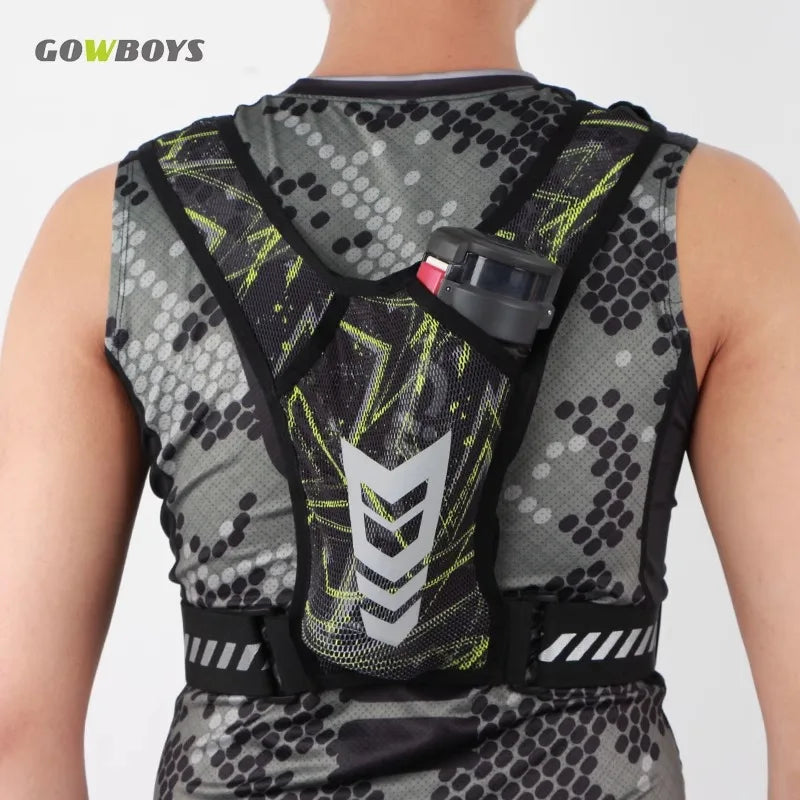 Reflective running vest backpack, lightweight sports bag for outdoor sports, unisex design with double shoulder straps.