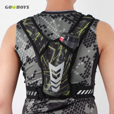 Reflective running vest backpack, lightweight sports bag for outdoor sports, unisex design with double shoulder straps.
