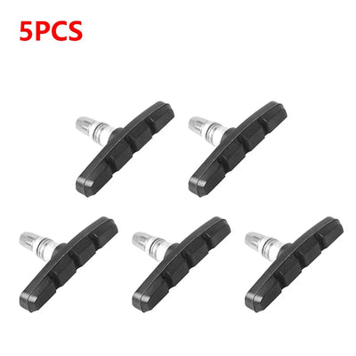 5 pack of durable rubber brake pads for V-brake systems, ideal for mountain and folding bikes.
