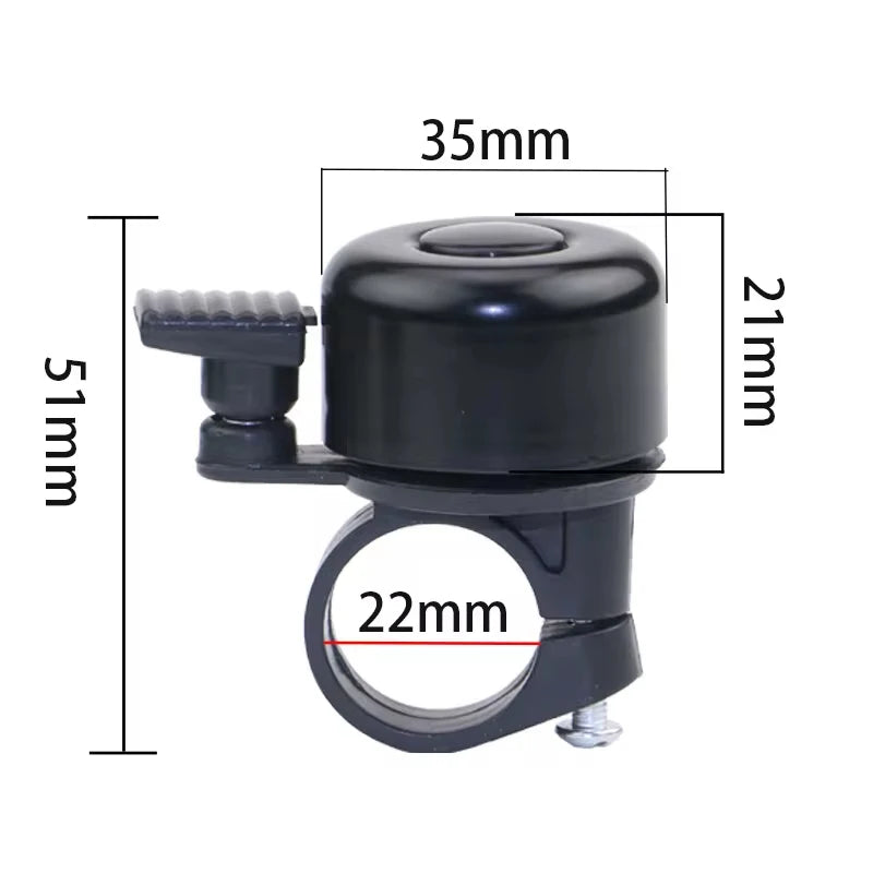 Aluminum alloy MTB bicycle bell loud handlebar safety horn with dimensions for easy installation.