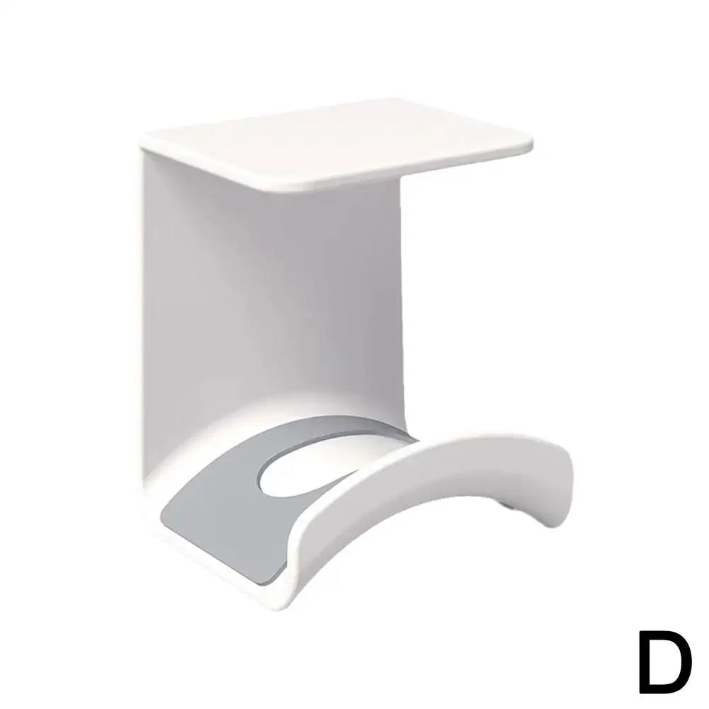 Universal headphone stand in white, adhesive wall mount for under desk headset storage, ideal for gaming earphones.
