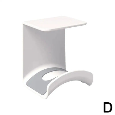 Universal headphone stand in white, adhesive wall mount for under desk headset storage, ideal for gaming earphones.