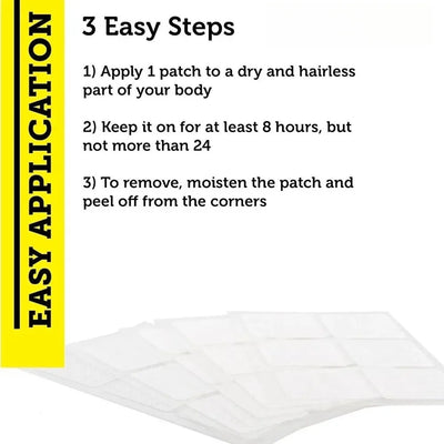 Instructions for applying testosterone booster transdermal patches in 3 easy steps.