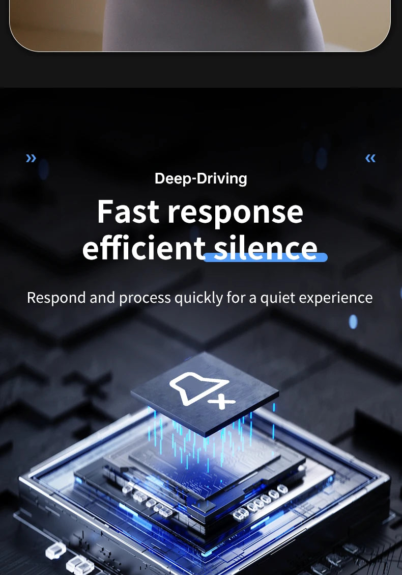 Deep-driving technology showcasing fast response and efficient silence for a quiet experience in processing.