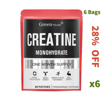 Creatine Monohydrate transdermal patches, 30 patches, enhance energy, muscle growth, and strength, Green Health brand.