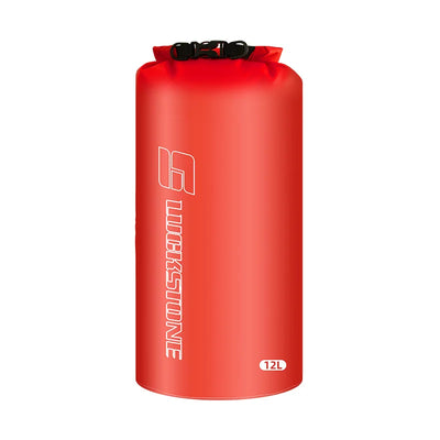 Red waterproof dry bag sack, 12L capacity, ideal for drifting, swimming, and storing clothes outdoors.
