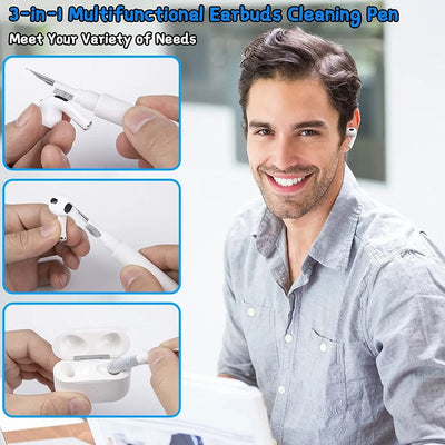 3-in-1 multifunctional earbuds cleaning pen tool, ideal for AirPods maintenance and cleaning, user-friendly design.