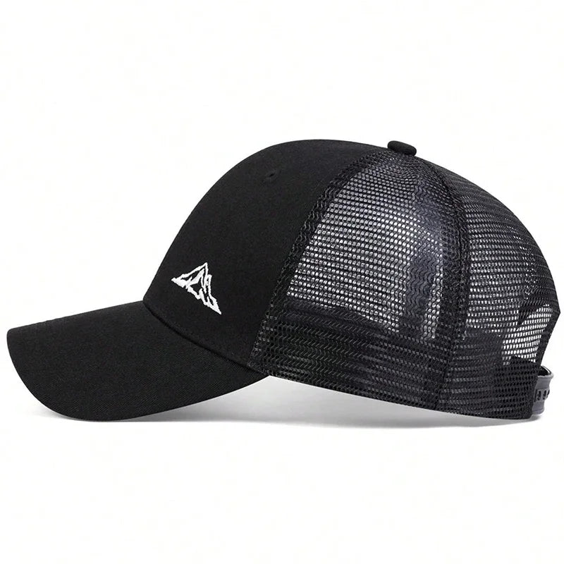 Unisex mountain embroidery baseball cap, adjustable design, ideal for outdoor activities and sun protection. Made of durable polyester.