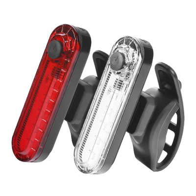USB rechargeable bike tail light set with ultra bright red and white lights for enhanced cycling safety.