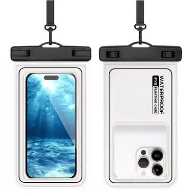 Universal waterproof phone bag for swimming and surfing, compatible with iPhone and Samsung, high-quality material.