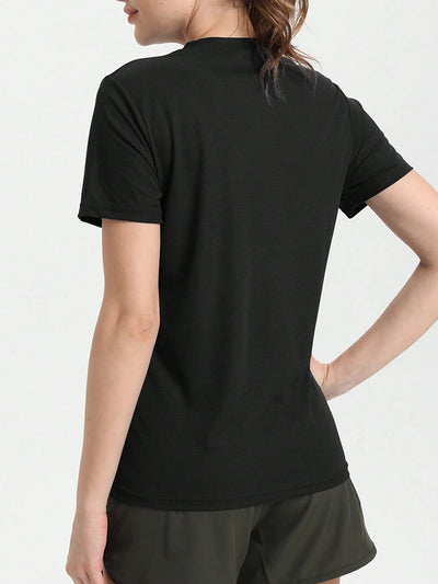 Back view of Women's Solid Color Ultralight Quick Dry Sport T-Shirt, breathable and lightweight for running and gym activities.