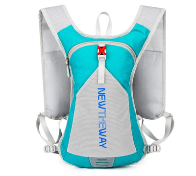 Ultralight waterproof hydration backpack in turquoise for outdoor running and cycling, designed for unisex use.