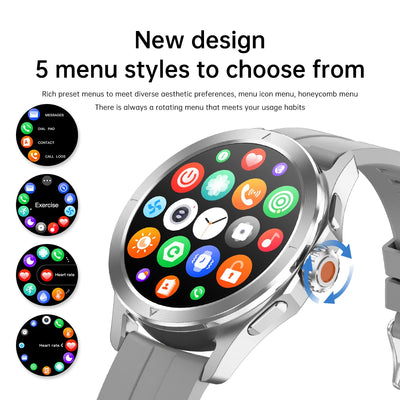 Xiaomi S4 Ultra Smartwatch showcasing 5 customizable menu styles and app interface on AMOLED display.