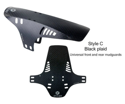 Reflective black plaid MTB front and rear mudguards, universal design for mountain bikes.