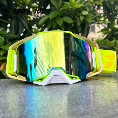 100% IOOX Motorcycle MX goggles with reflective lenses for off-road MTB and dirt bike racing, designed for protective eyewear.