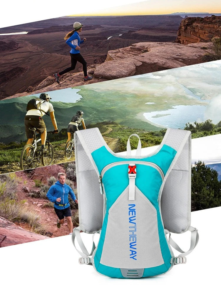 Ultralight waterproof hydration backpack for outdoor running and cycling, featuring ergonomic design and unisex fit.