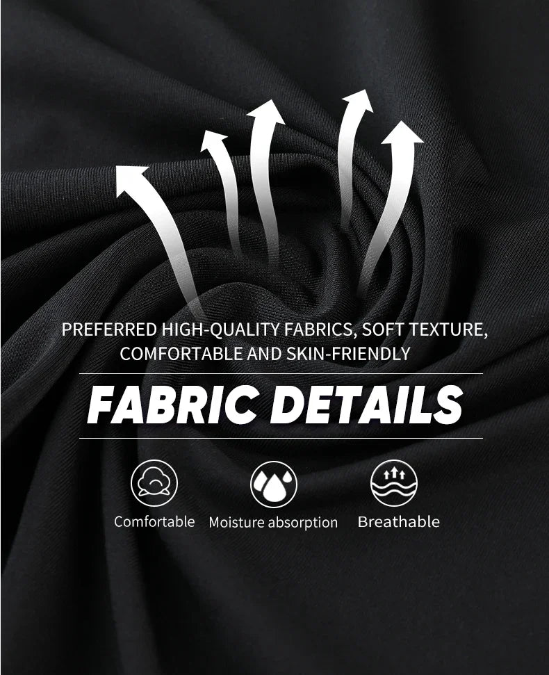 Fabric details of men's compression sportswear featuring soft, comfortable, moisture-absorbing, and breathable materials.