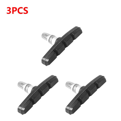 Silent V-Brake Pads set of 3, durable rubber brake shoes for MTB and folding bikes.