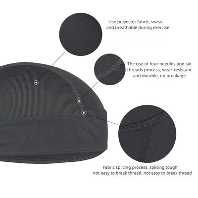 Close-up of quick-dry cycling headband highlighting breathable polyester fabric and durable stitching details.