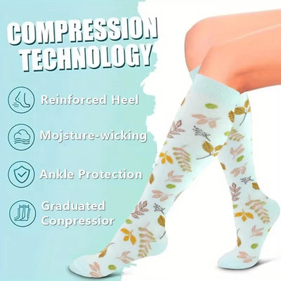 Compression socks featuring reinforced heel, moisture-wicking fabric, ankle protection, and graduated compression for comfort.