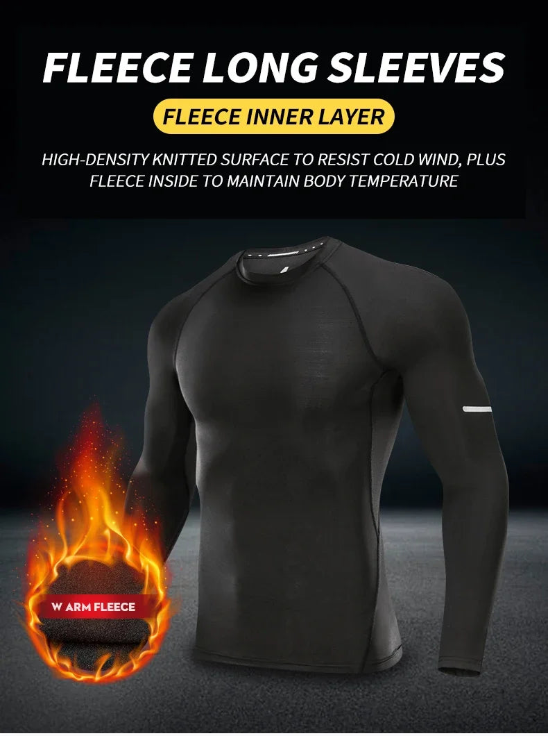 Black fleece long sleeve shirt designed to resist cold wind and maintain body temperature in winter activities.