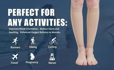 Compression sleeves for improved blood circulation, ideal for runners, cycling, travel, pregnancy, and nurses.