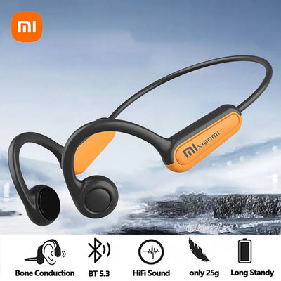 Bone conduction earphones with Bluetooth 5.3, waterproof design, and HiFi sound ideal for outdoor use.