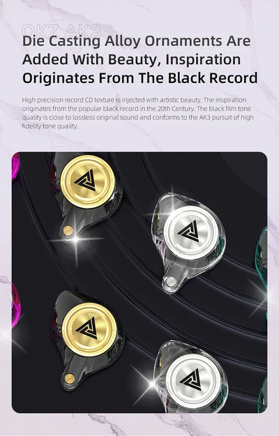 Die casting alloy ornaments for QKZ AK3 FiLe earphones, showcasing artistic design and high fidelity sound quality.
