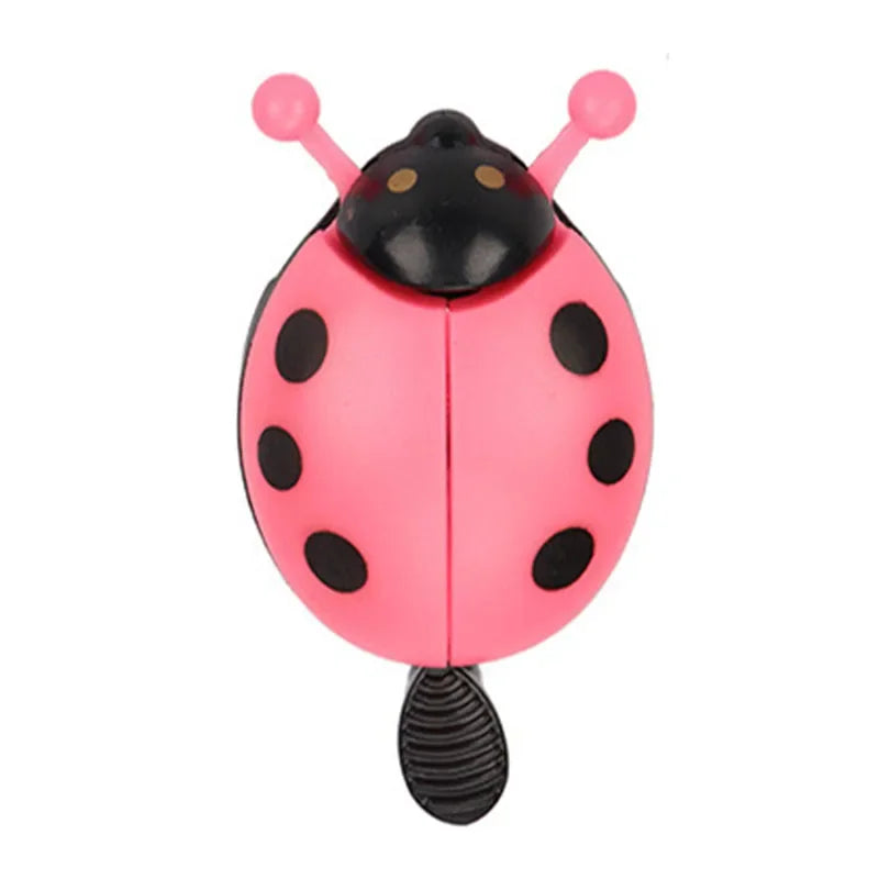 Cartoon ladybug bike bell in pink color, perfect mini bicycle horn for kids and girls, made of plastic and aluminum alloy.