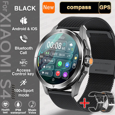 Xiaomi S4 Ultra Smartwatch with AMOLED screen, GPS, Bluetooth, and 100+ sport modes in sleek black design.