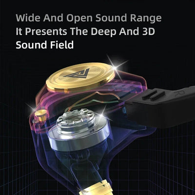 Detailed view of QKZ AK3 earphone showcasing its dynamic driver and sound technology for deep 3D sound field.